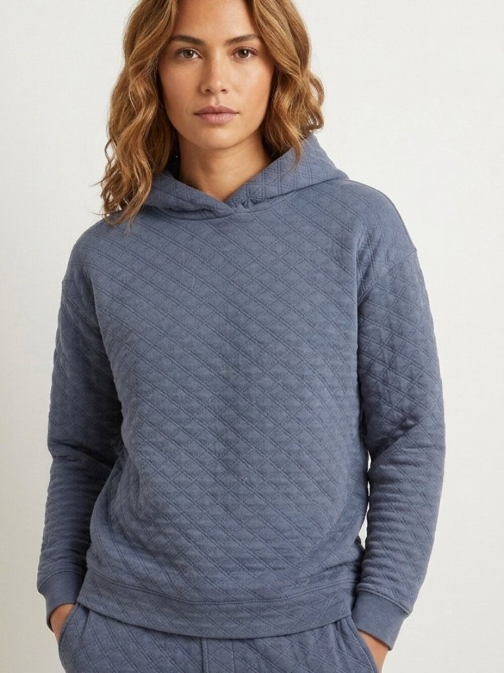 Madewell Quilted Pullover Hoodie - Faded Indigo Blue - Small